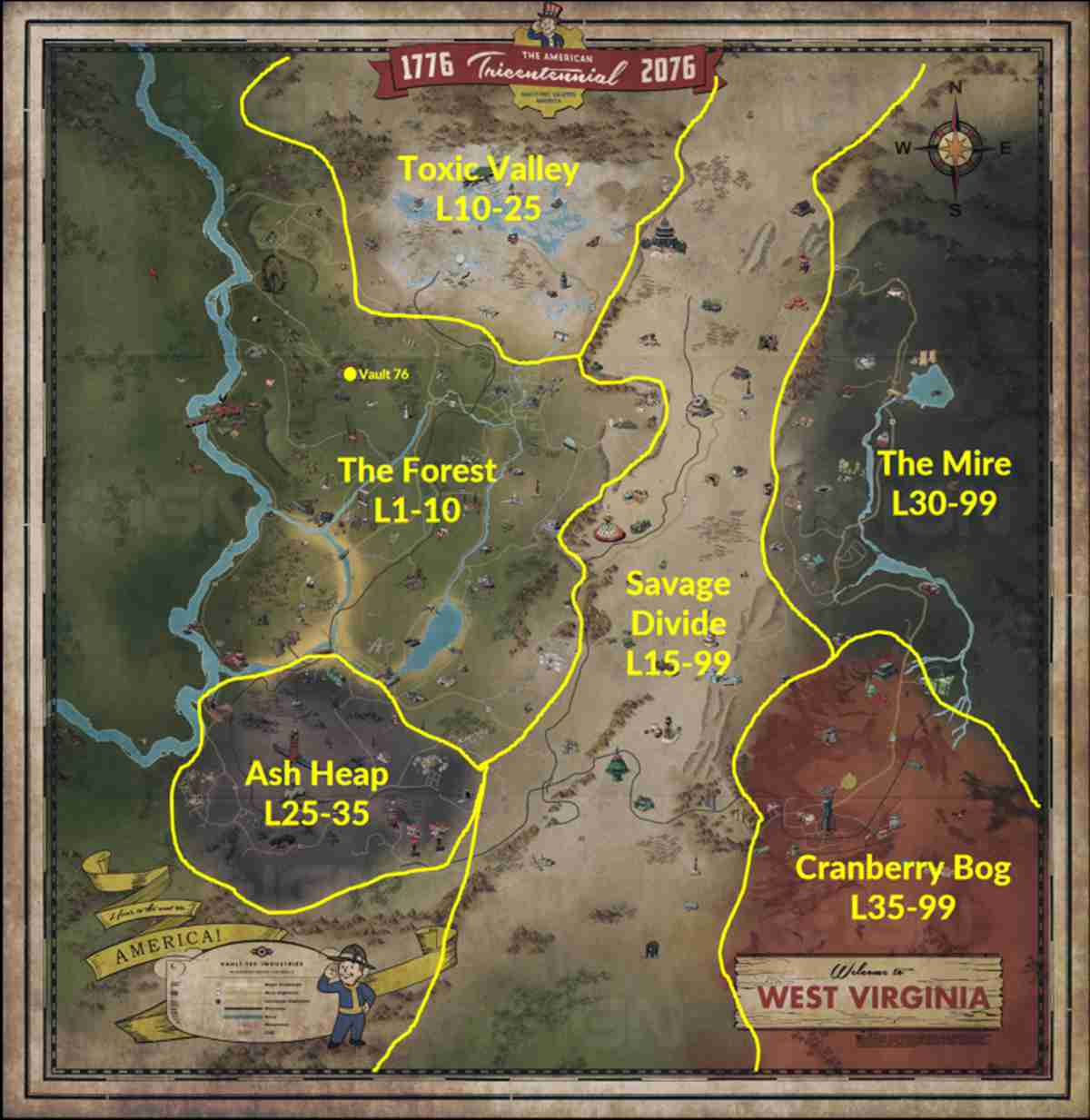 Fallout 76 Map Guide 6 Regions, Locations, Levels and Treasure Maps